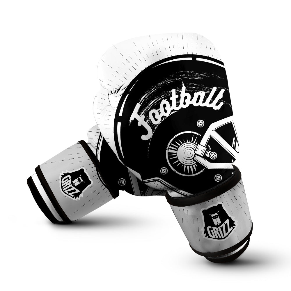 American Football White And Black Print Boxing Gloves-grizzshop