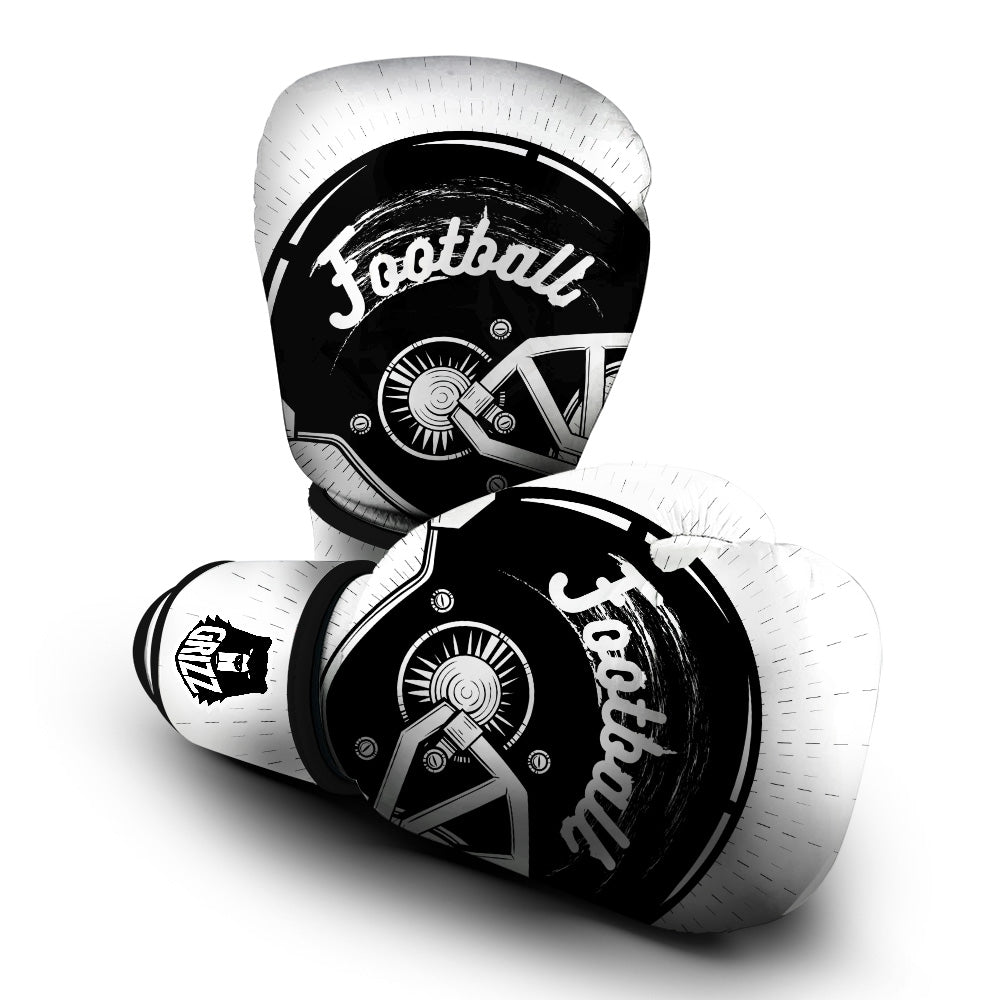 American Football White And Black Print Boxing Gloves-grizzshop