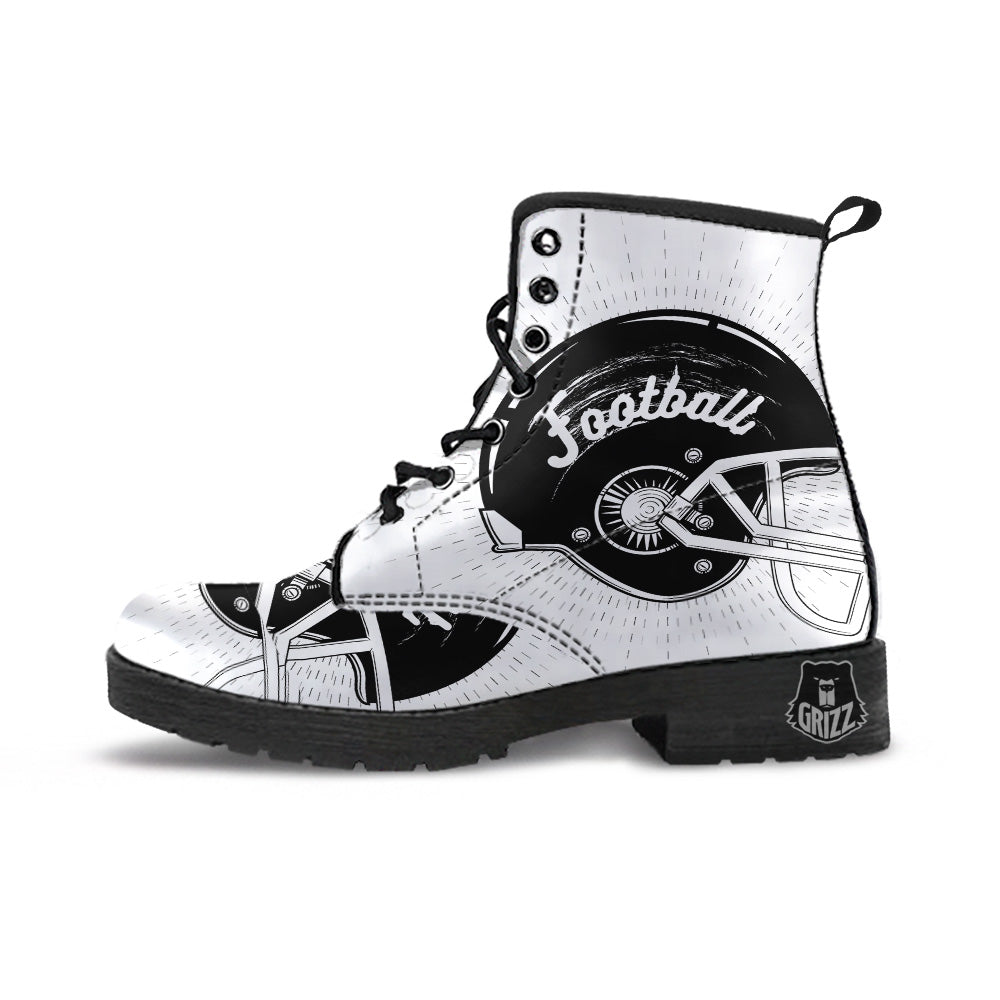 American Football White And Black Print Leather Boots-grizzshop