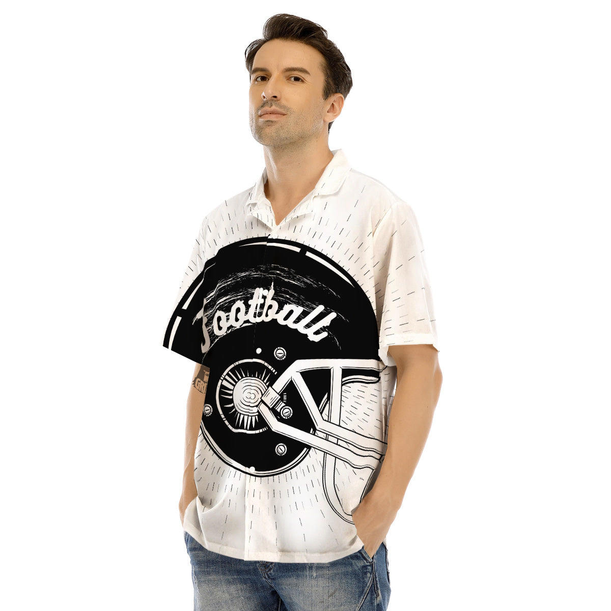 American Football White And Black Print Men's Hawaiian Shirt-grizzshop