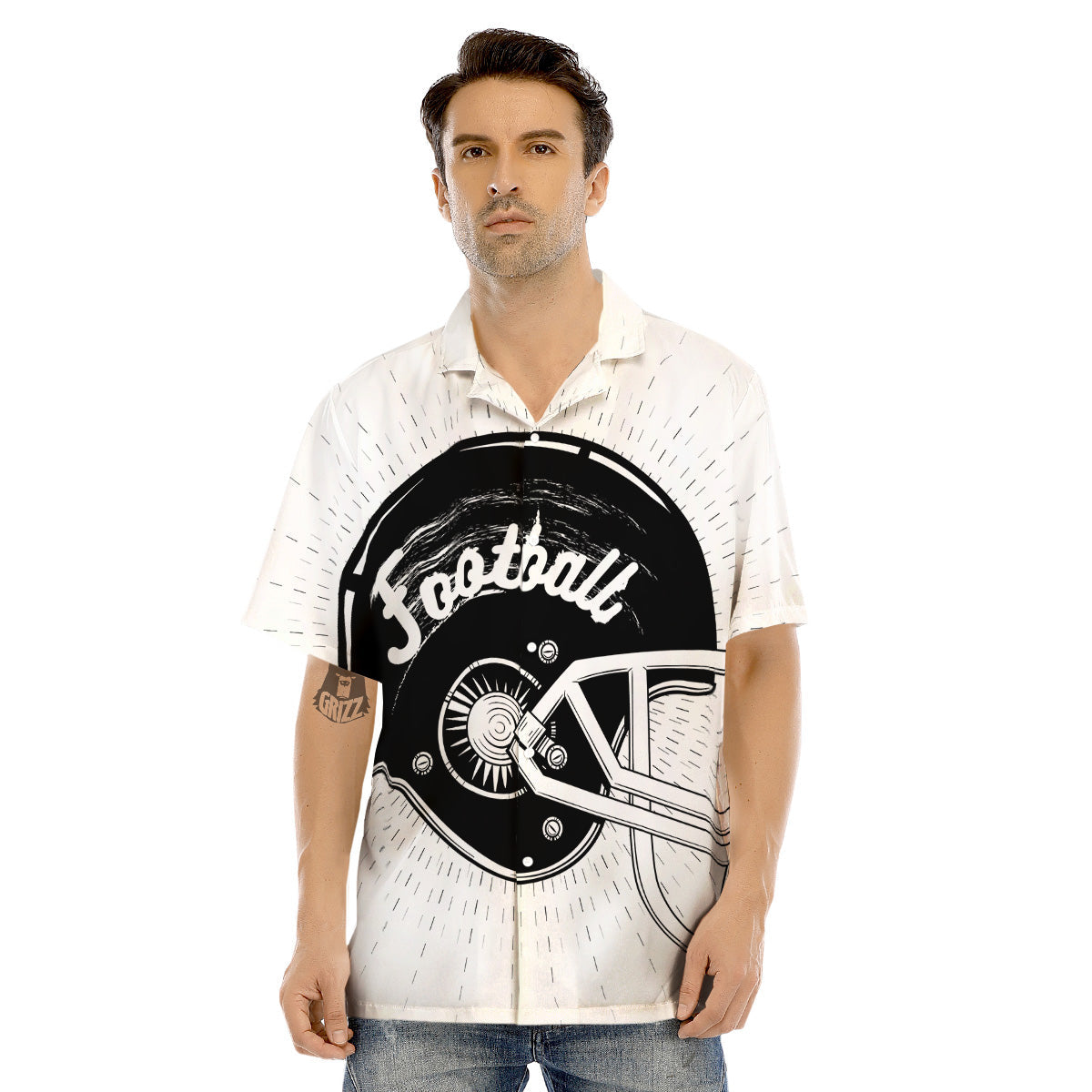 American Football White And Black Print Men's Hawaiian Shirt-grizzshop