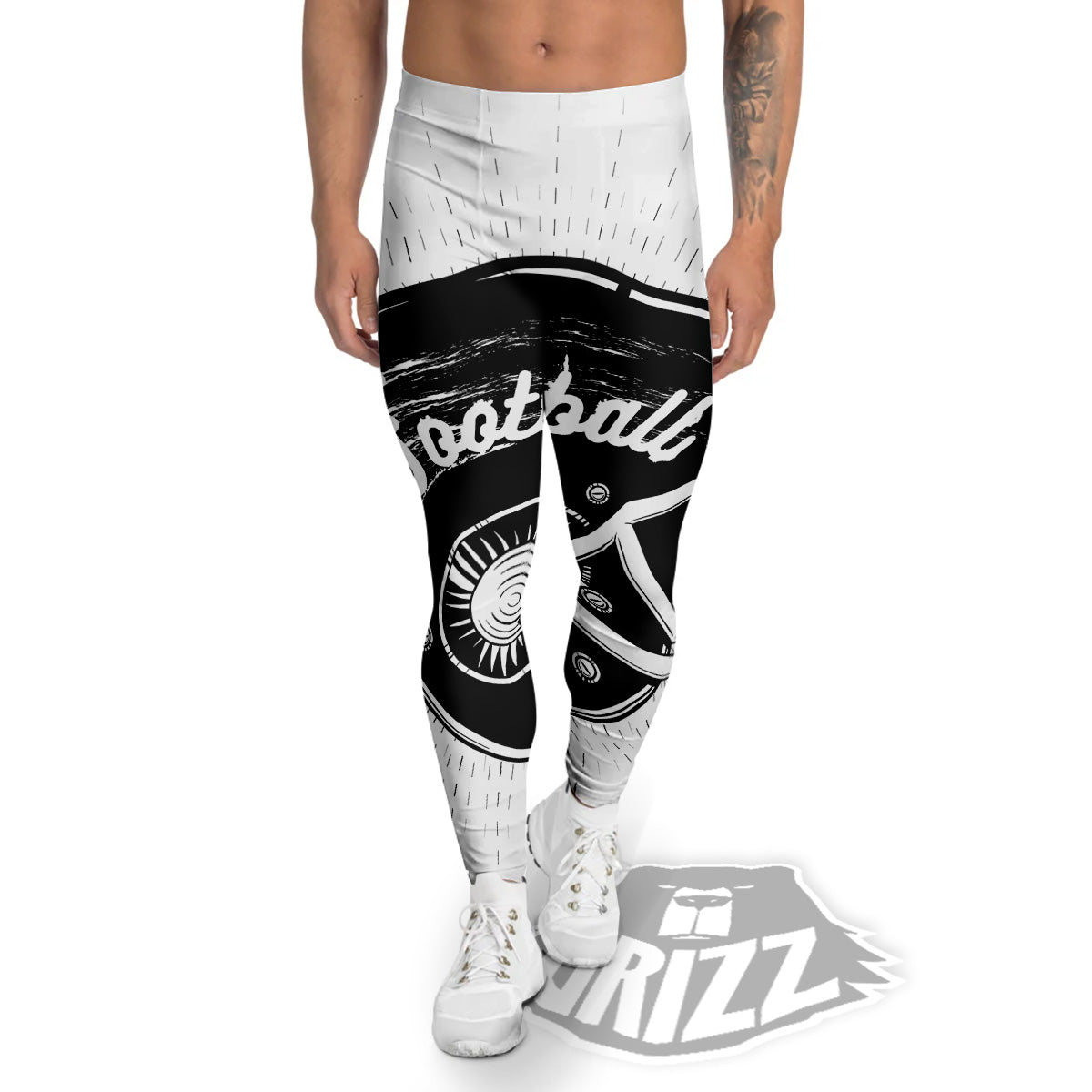 American Football White And Black Print Men's Leggings-grizzshop