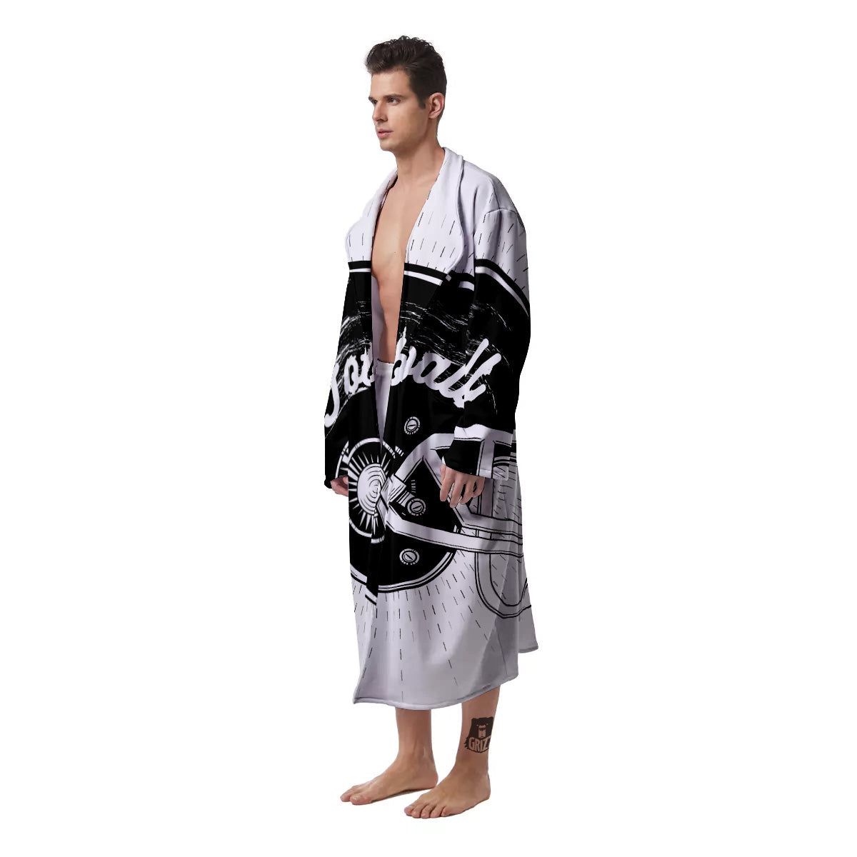 American Football White And Black Print Men's Robe-grizzshop