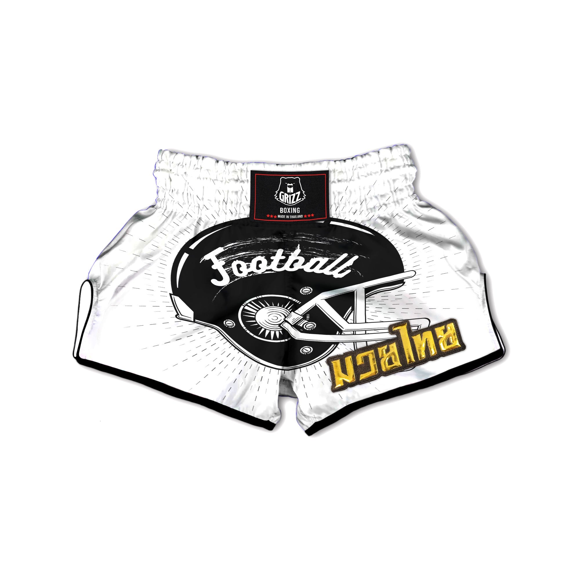 American Football White And Black Print Muay Thai Boxing Shorts-grizzshop