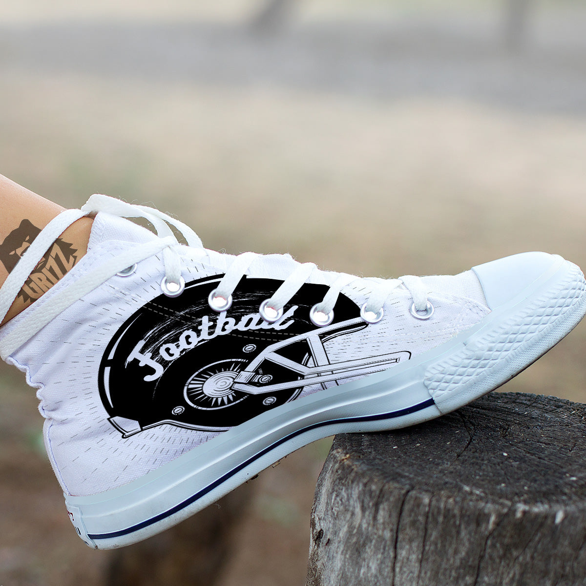 American Football White And Black Print White High Top Shoes-grizzshop