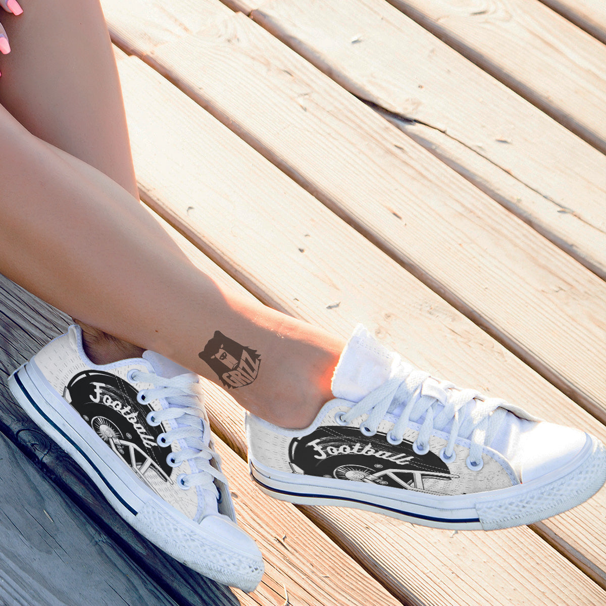 American Football White And Black Print White Low Top Shoes-grizzshop