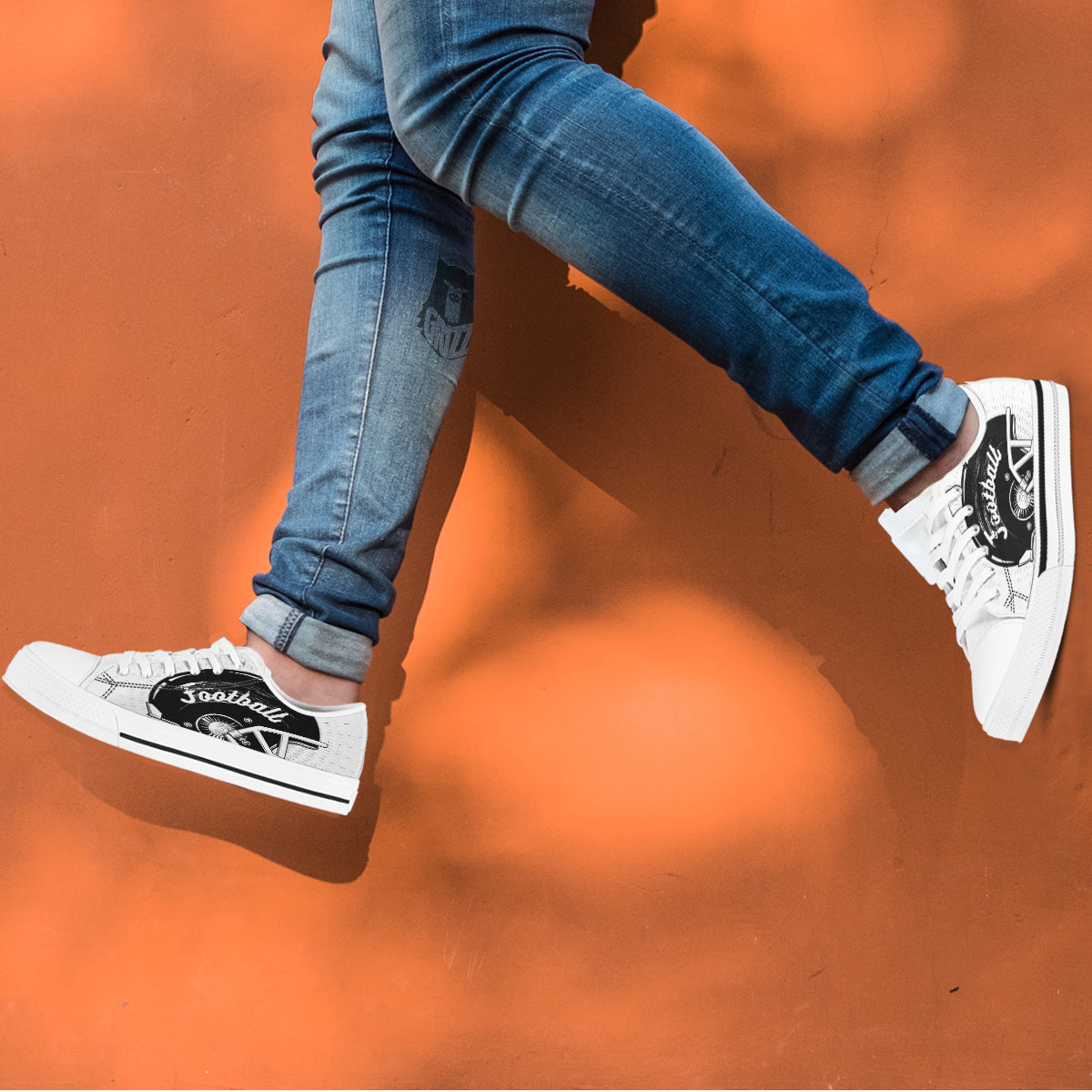 American Football White And Black Print White Low Top Shoes-grizzshop