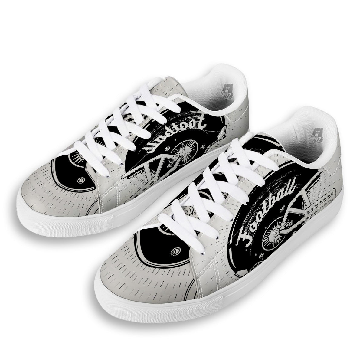 American Football White And Black Print White Low Top Sneakers-grizzshop