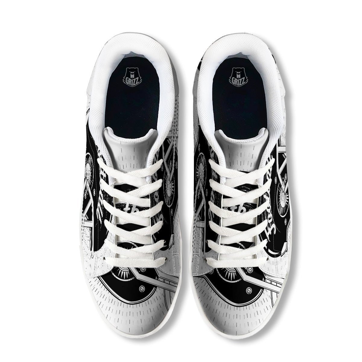 American Football White And Black Print White Low Top Sneakers-grizzshop