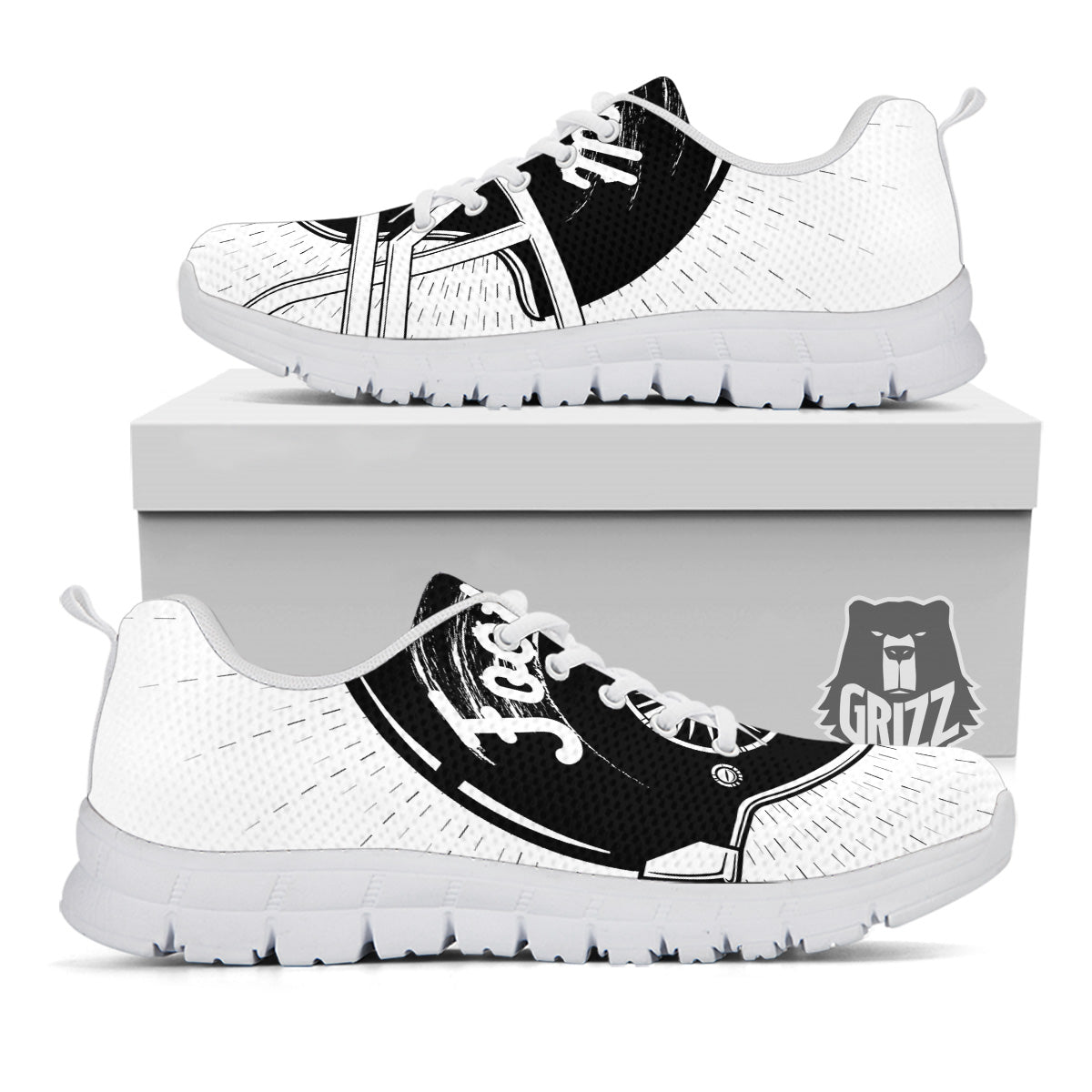 American Football White And Black Print White Sneaker-grizzshop