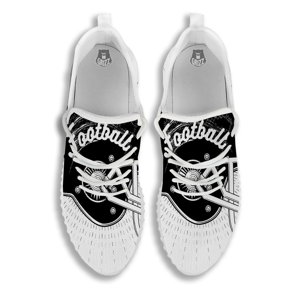 American Football White And Black Print White Walking Shoes-grizzshop