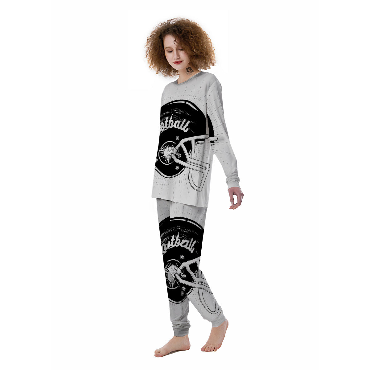 American Football White And Black Print Women's Pajamas-grizzshop