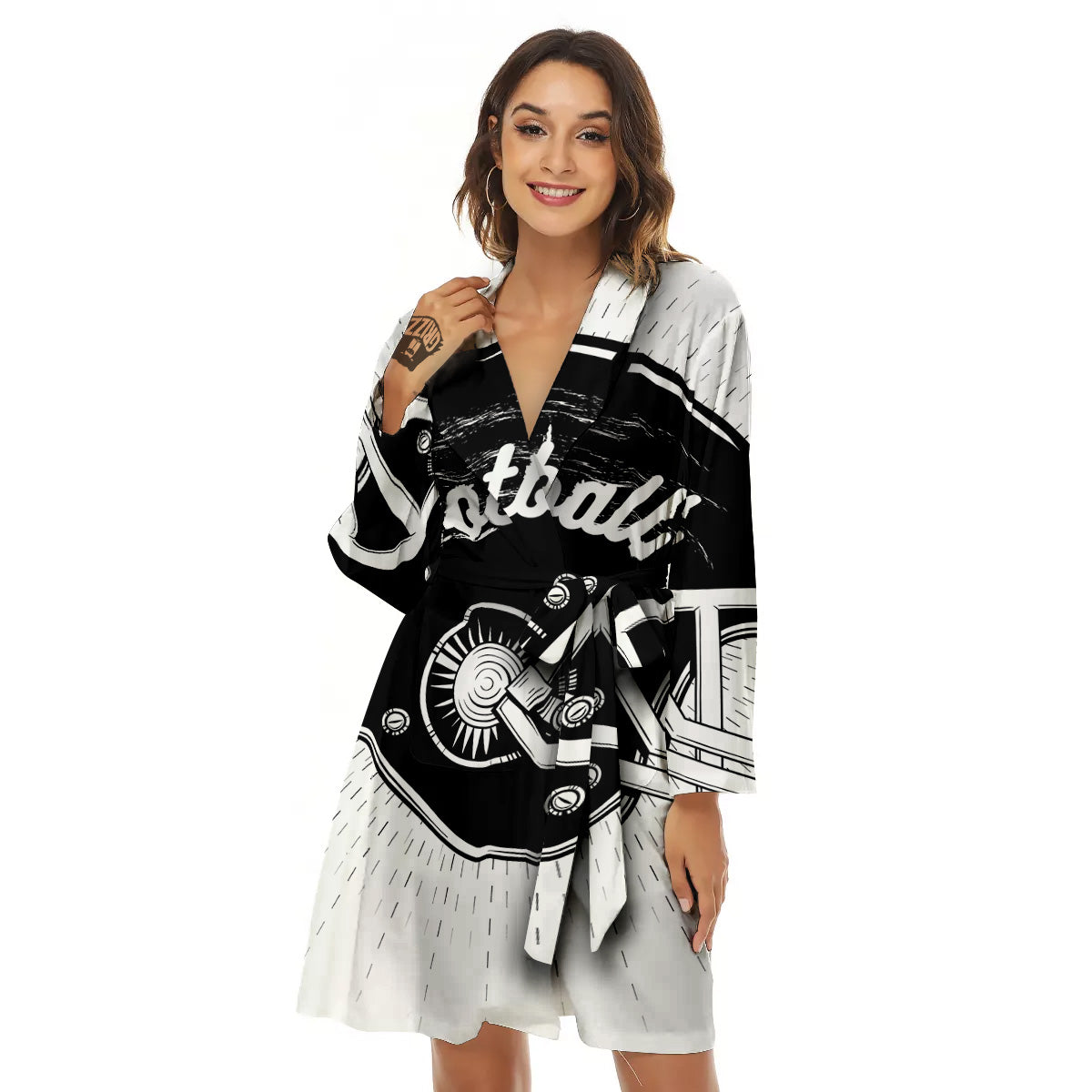 American Football White And Black Print Women's Robe-grizzshop