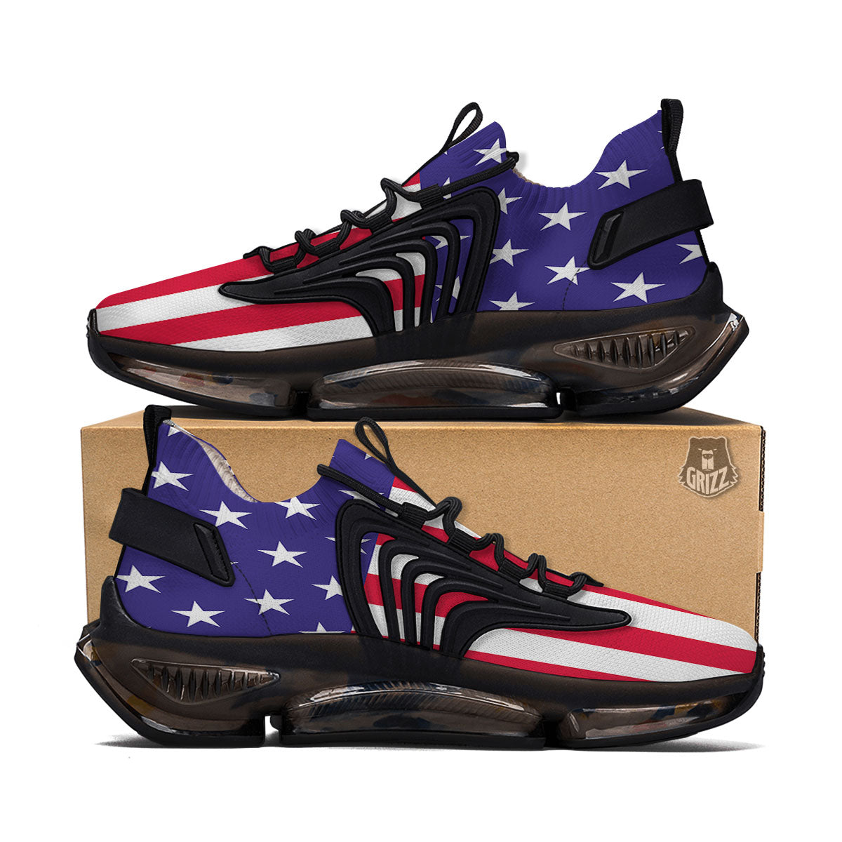 American Military Flag Print Black Gym Shoes-grizzshop
