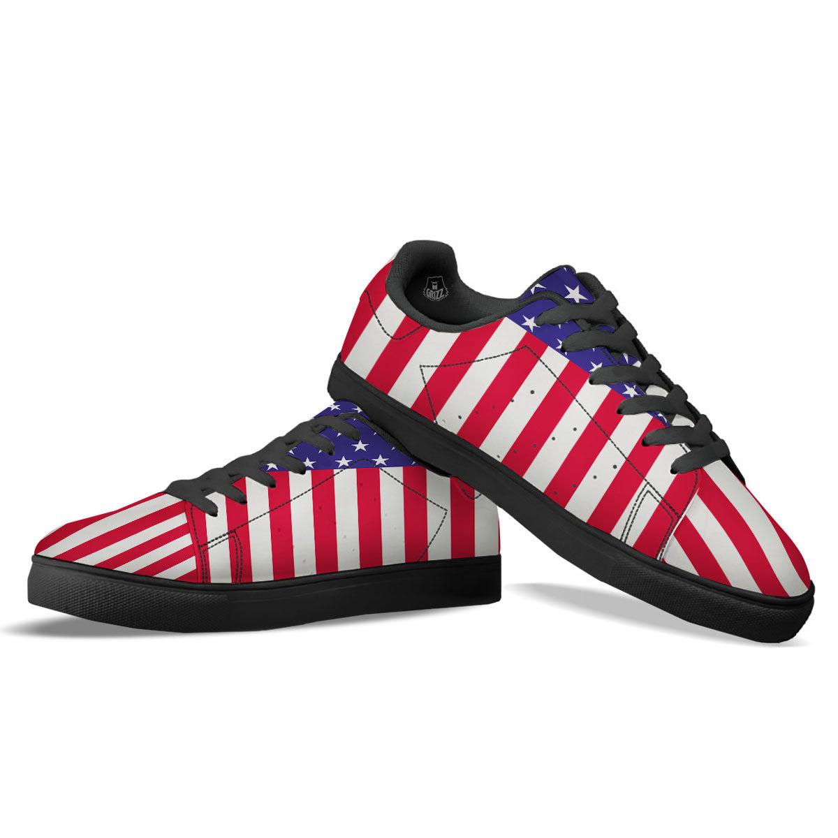 American Military Flag Print Black Low Top Sneakers-grizzshop