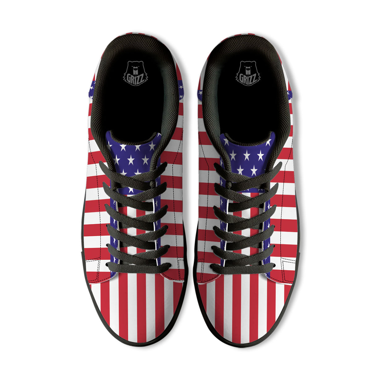 American Military Flag Print Black Low Top Sneakers-grizzshop