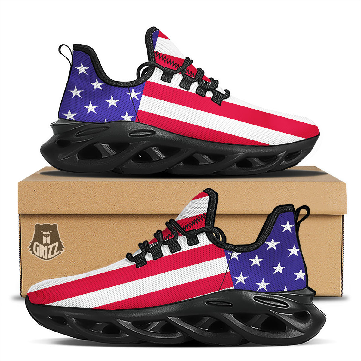 American Military Flag Print Black Running Shoes-grizzshop