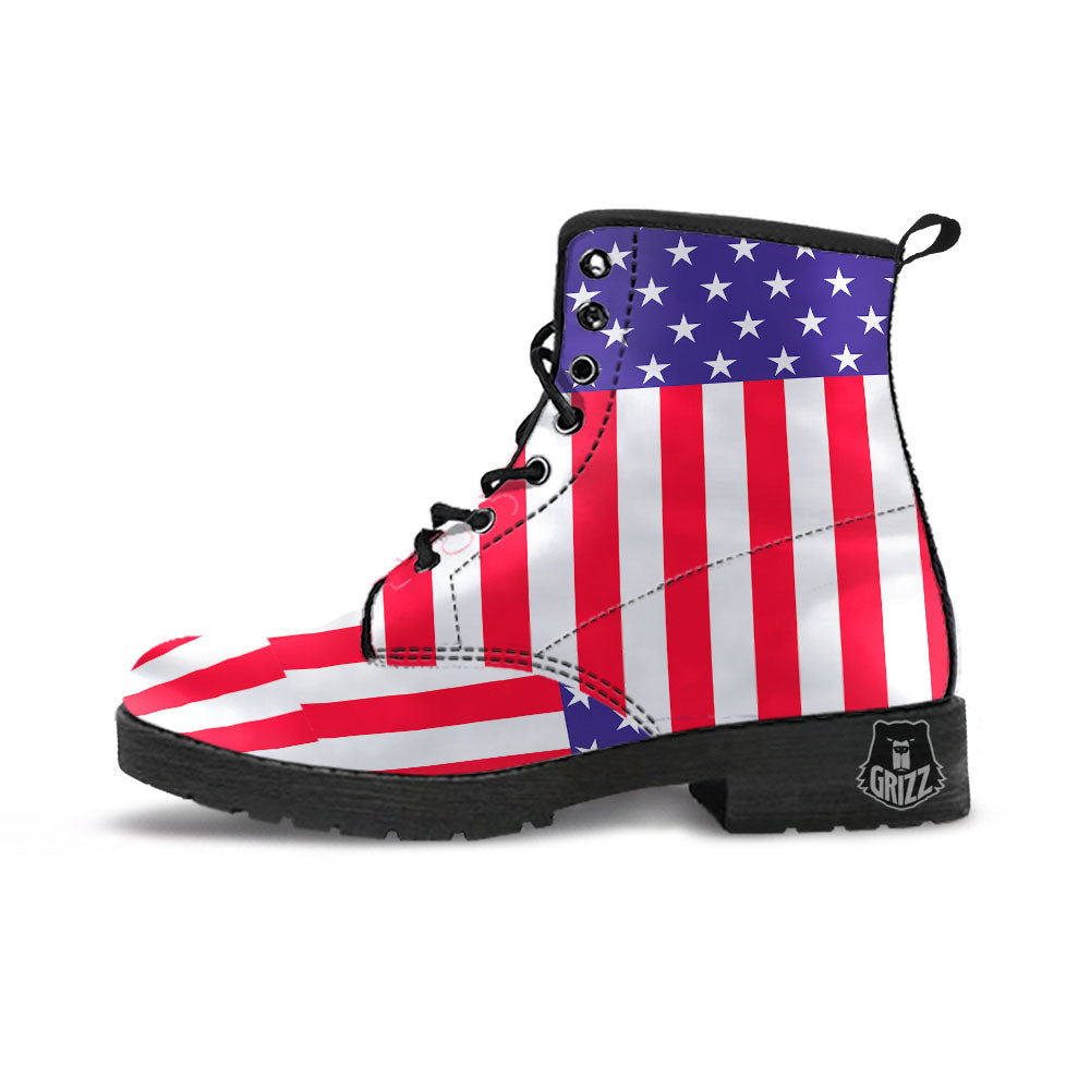 American Military Flag Print Leather Boots-grizzshop