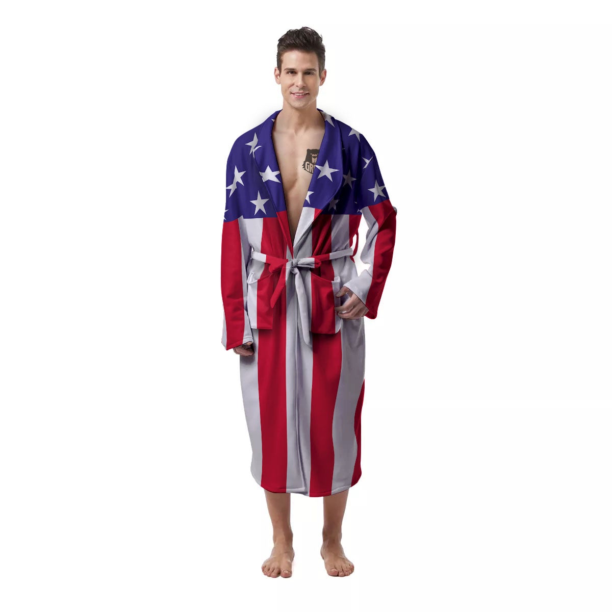 American Military Flag Print Men's Robe-grizzshop