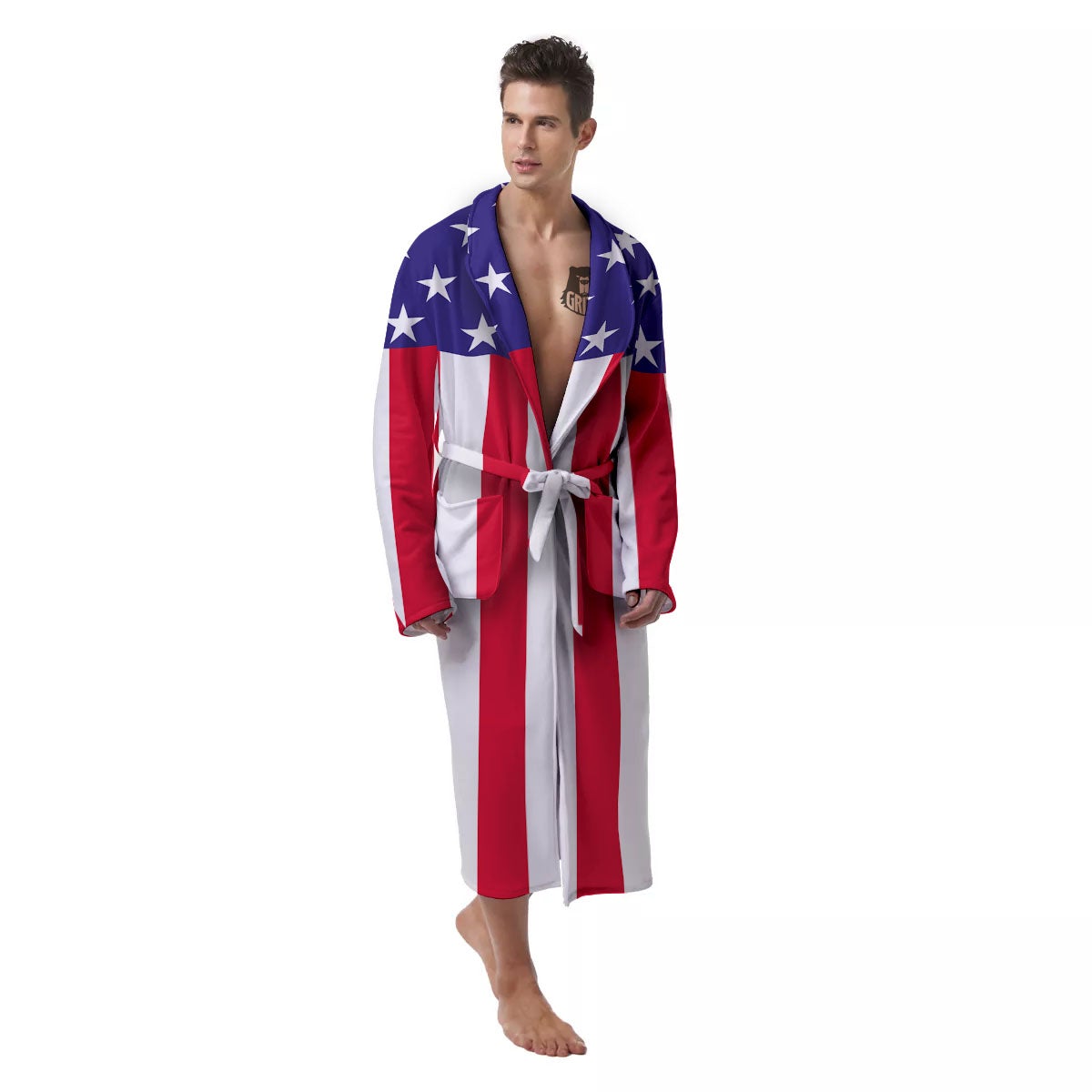 American Military Flag Print Men's Robe-grizzshop