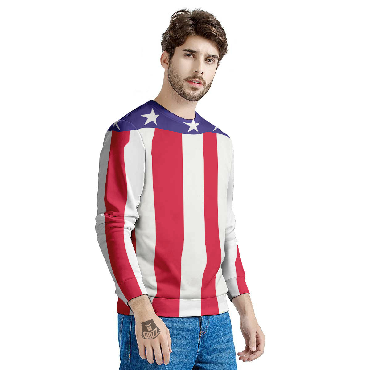 American Military Flag Print Men's Sweatshirt-grizzshop