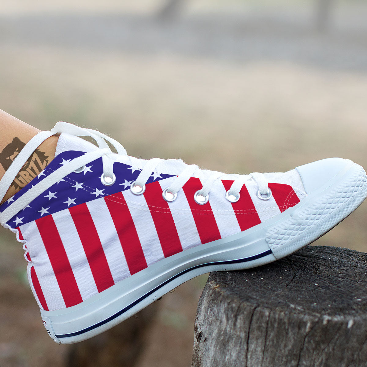 American Military Flag Print White High Top Shoes-grizzshop