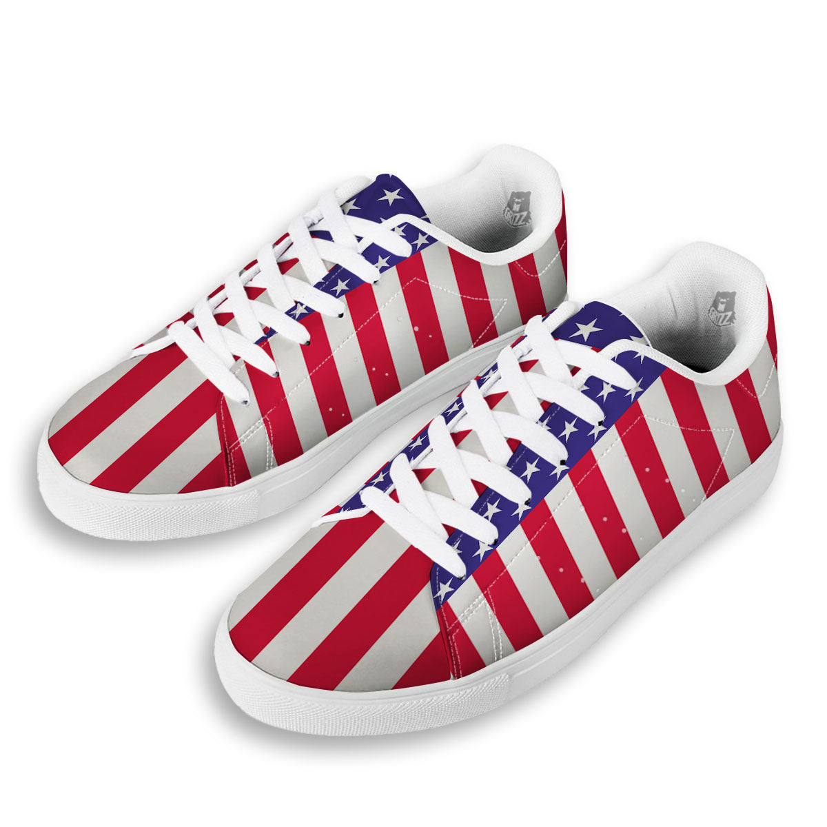 American Military Flag Print White Low Top Sneakers-grizzshop