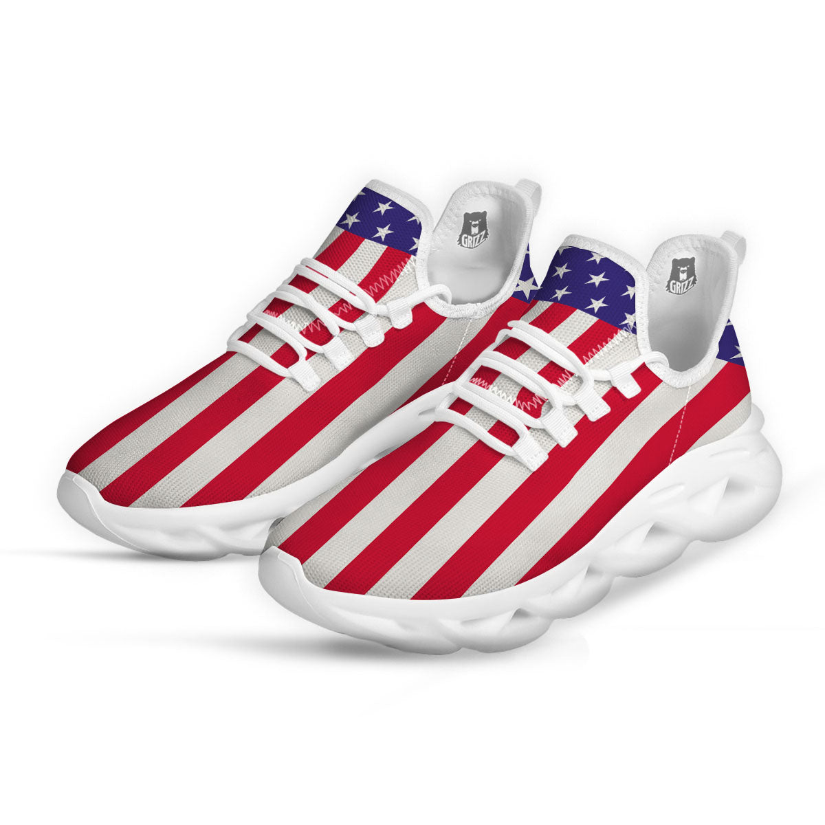 American Military Flag Print White Running Shoes-grizzshop