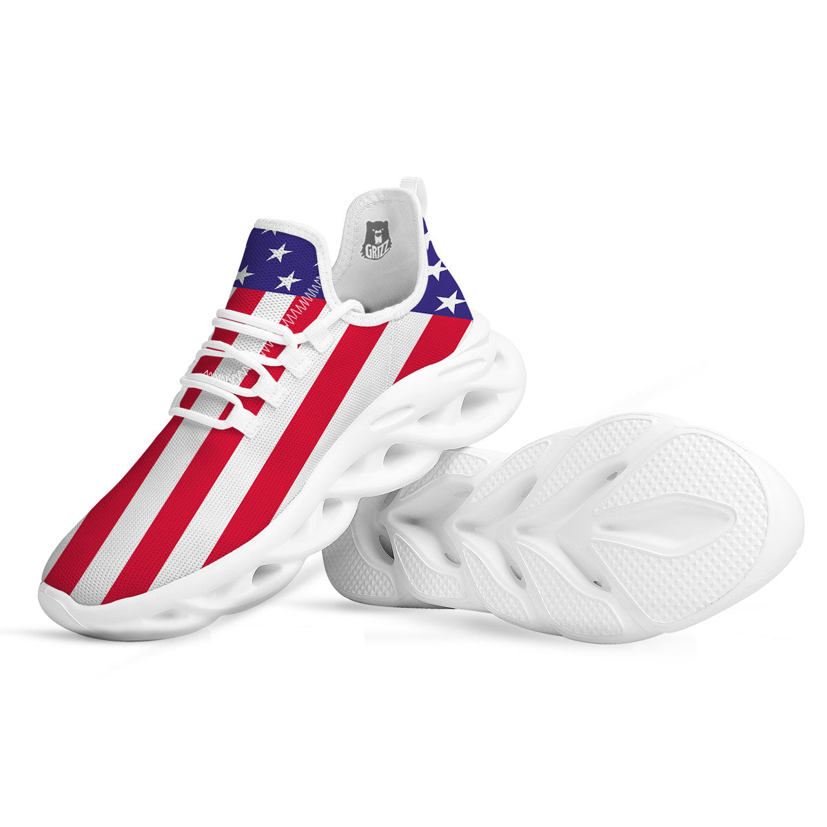 American Military Flag Print White Running Shoes-grizzshop