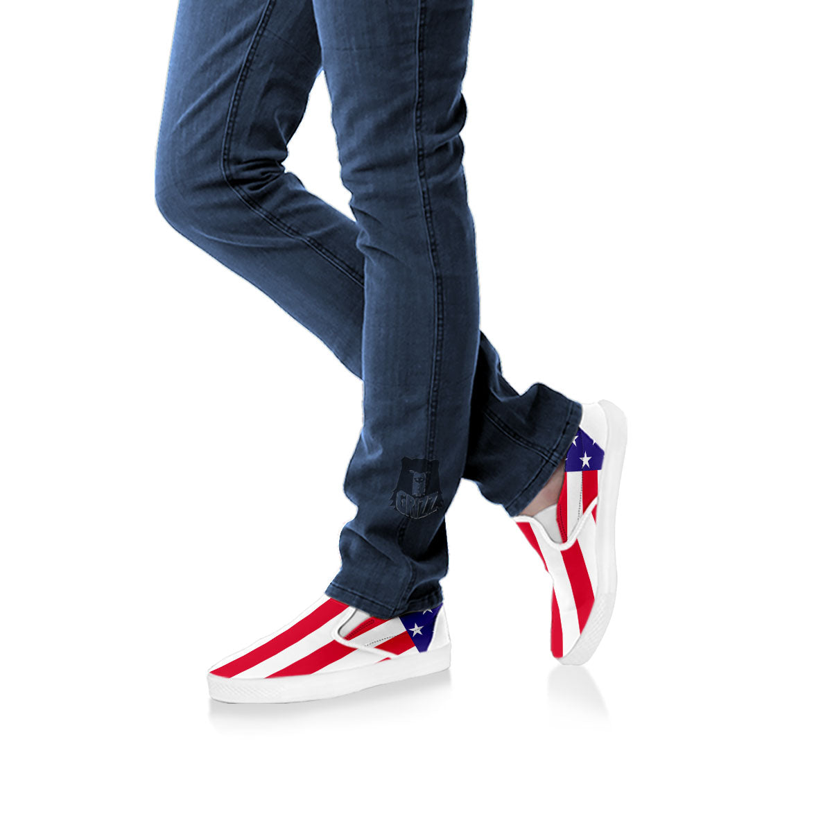 American Military Flag Print White Slip On Shoes-grizzshop