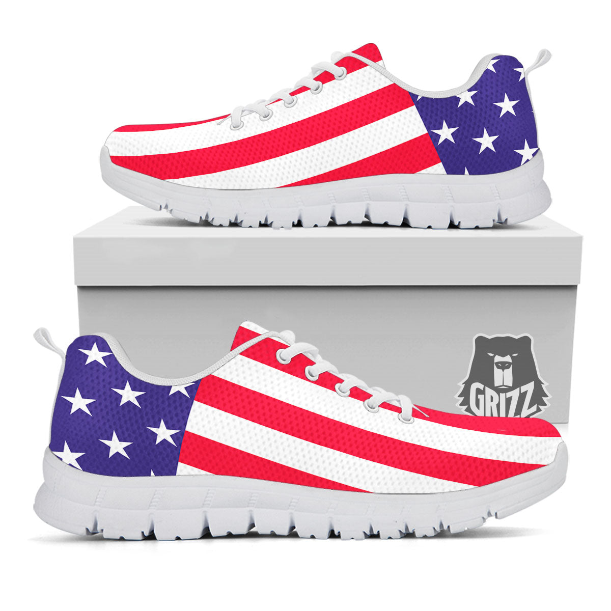American Military Flag Print White Sneaker-grizzshop