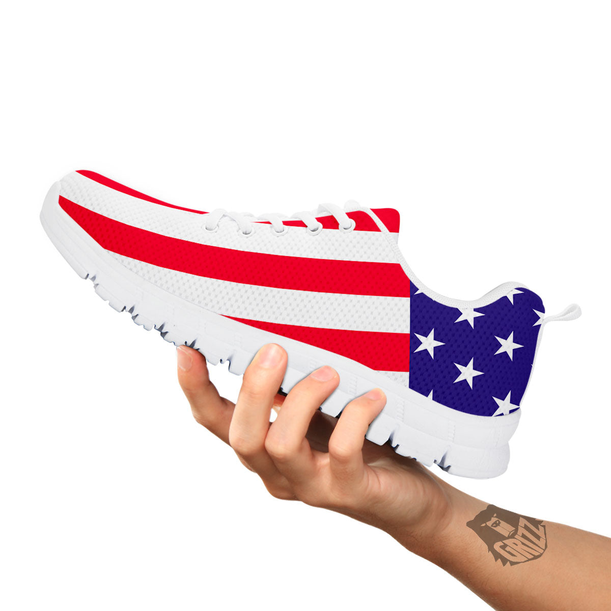 American Military Flag Print White Sneaker-grizzshop