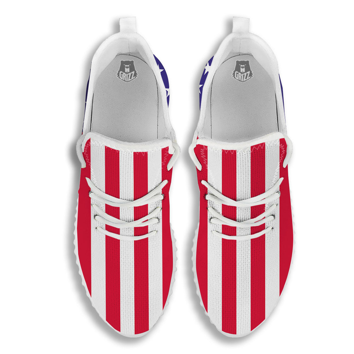 American Military Flag Print White Walking Shoes-grizzshop