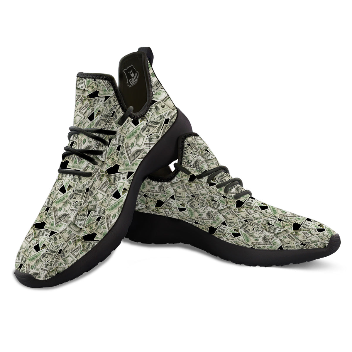 American Money US Dollars Print Pattern Black Athletic Shoes-grizzshop