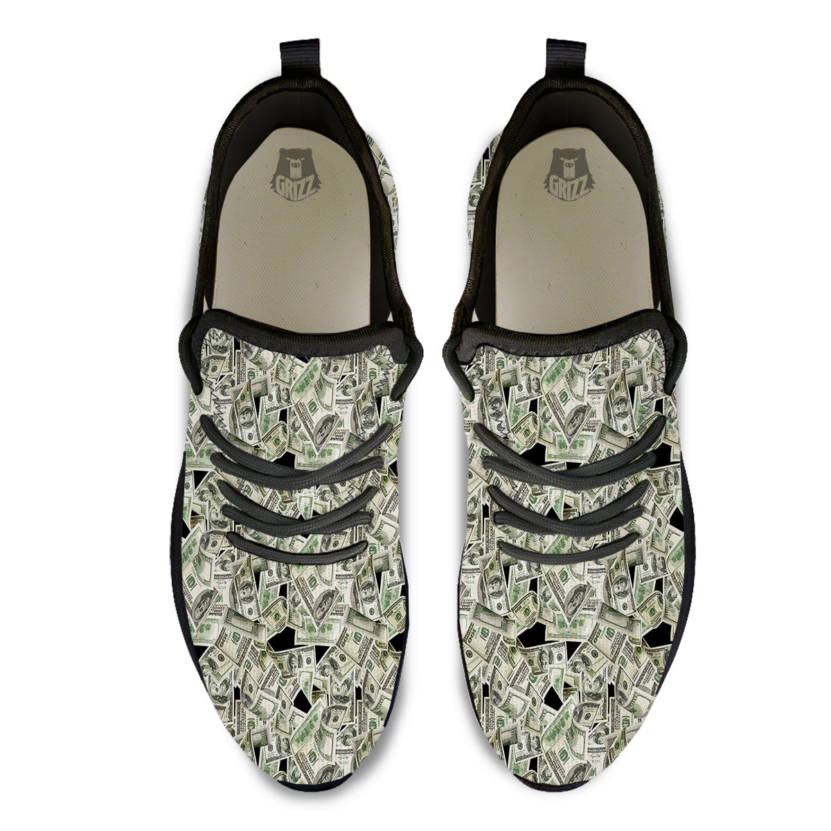 American Money US Dollars Print Pattern Black Athletic Shoes-grizzshop