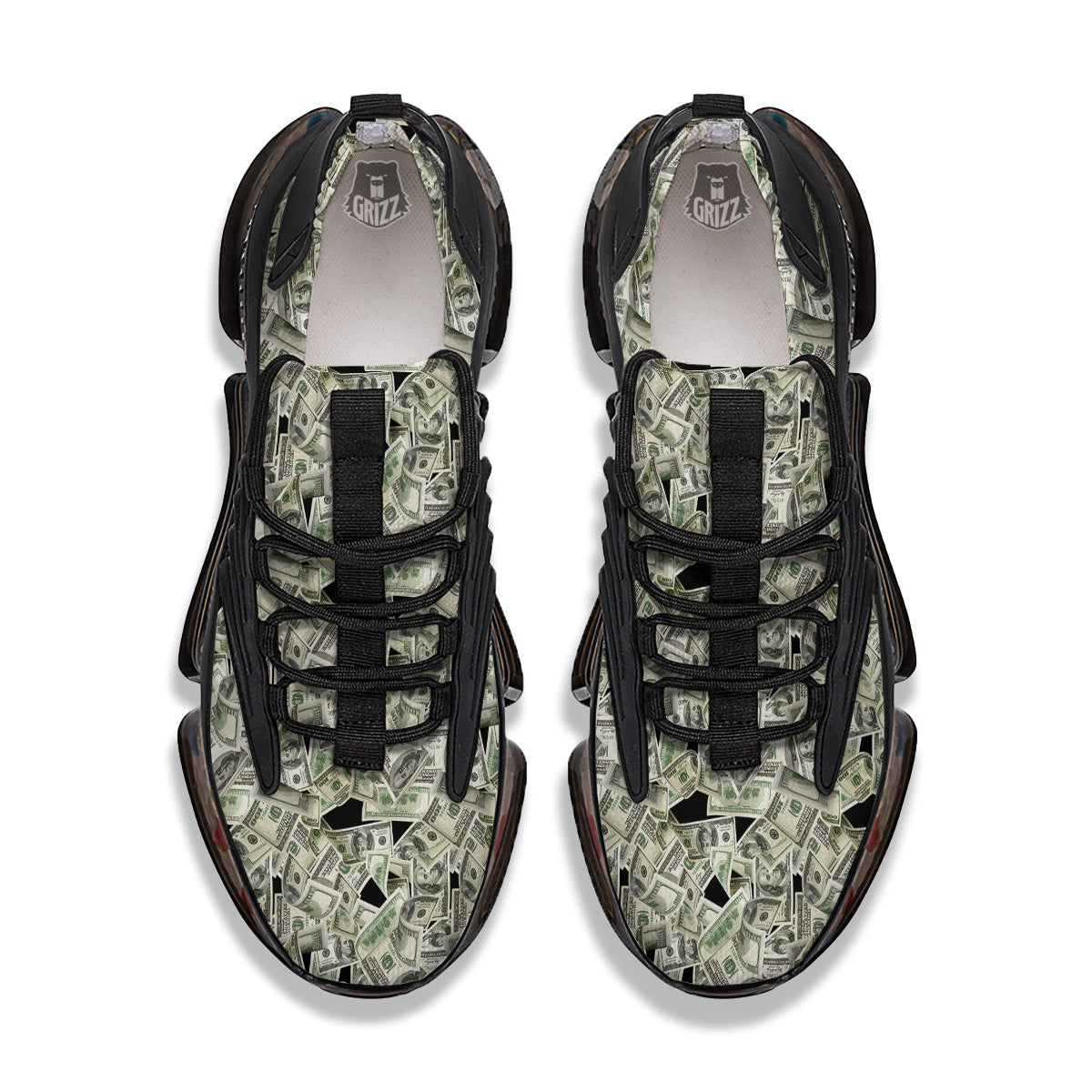 American Money US Dollars Print Pattern Black Gym Shoes-grizzshop