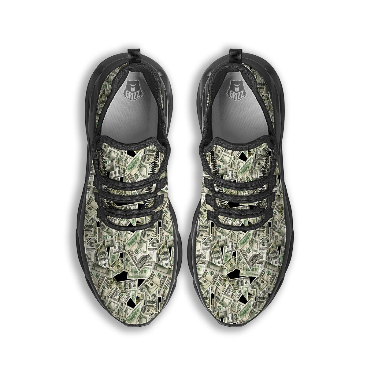 American Money US Dollars Print Pattern Black Running Shoes-grizzshop