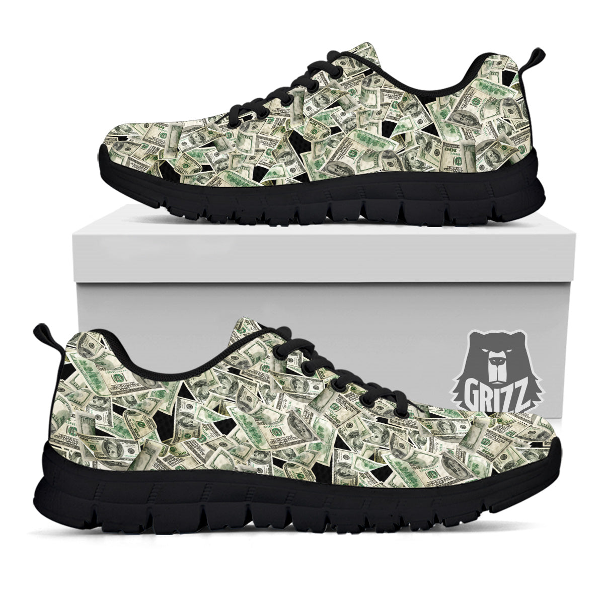 American Money US Dollars Print Pattern Black Sneaker-grizzshop