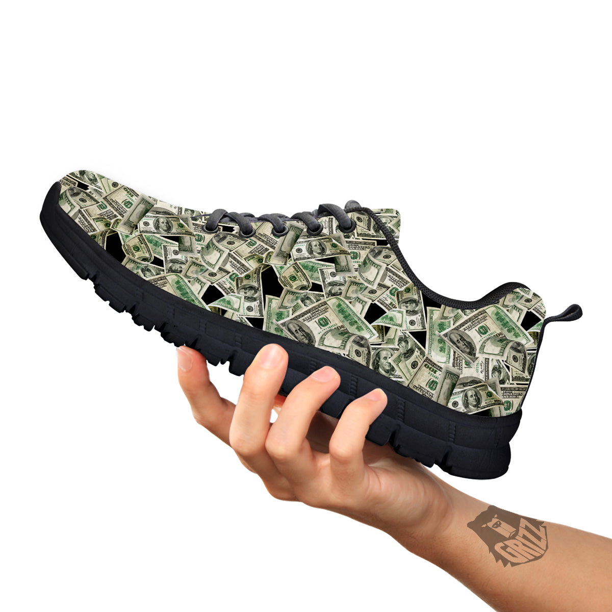 American Money US Dollars Print Pattern Black Sneaker-grizzshop
