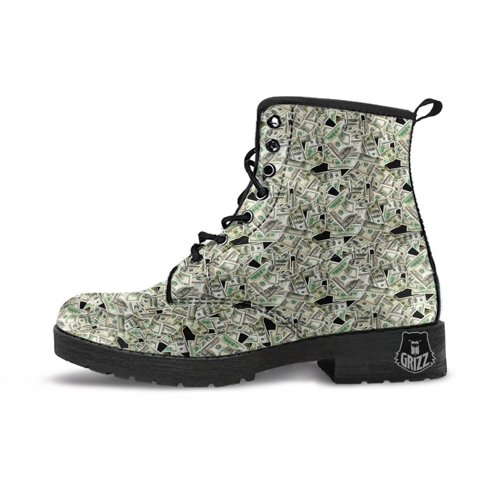 American Money US Dollars Print Pattern Leather Boots-grizzshop