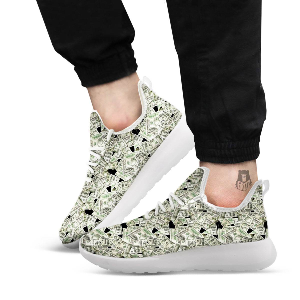 American Money US Dollars Print Pattern White Athletic Shoes-grizzshop