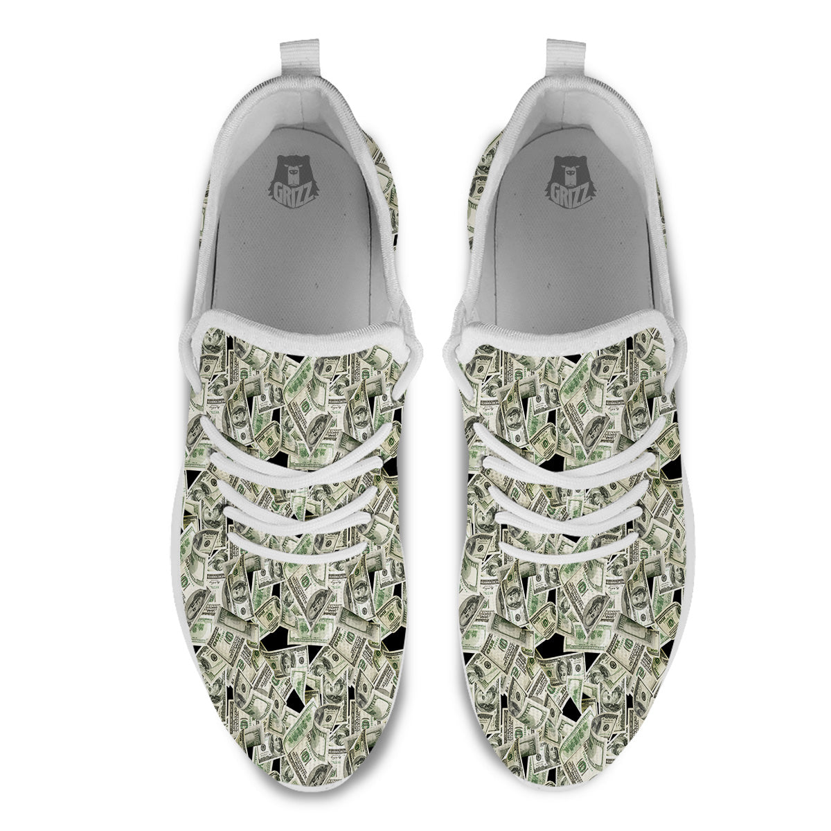 American Money US Dollars Print Pattern White Athletic Shoes-grizzshop