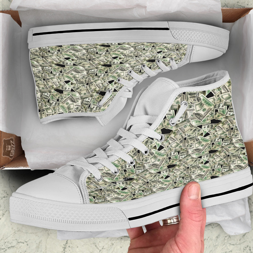 American Money US Dollars Print Pattern White High Top Shoes-grizzshop