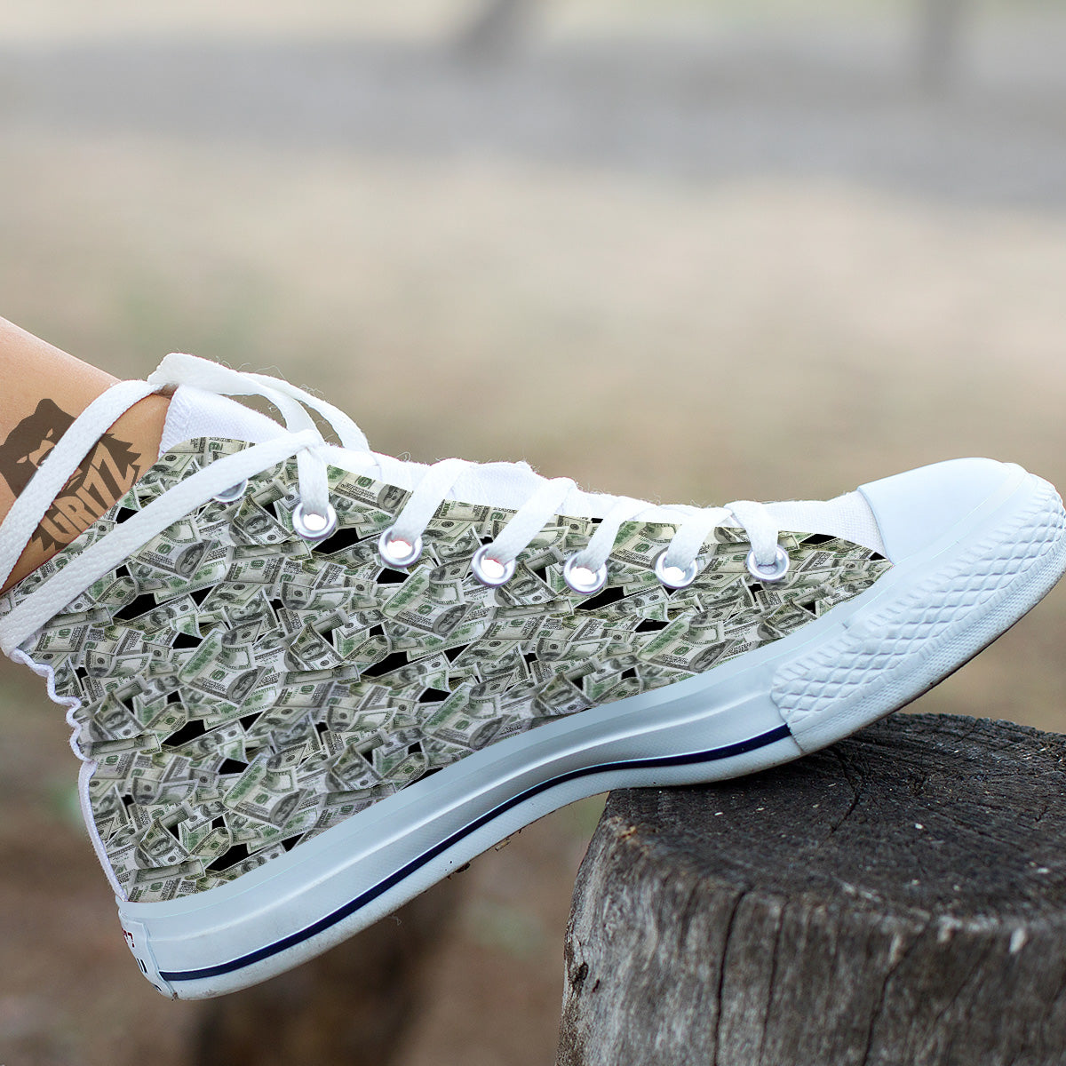 American Money US Dollars Print Pattern White High Top Shoes-grizzshop