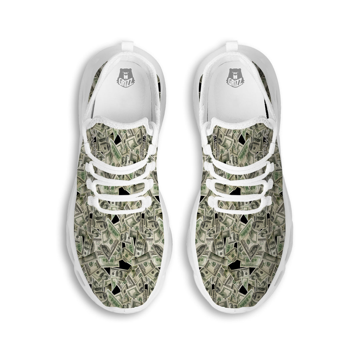 American Money US Dollars Print Pattern White Running Shoes-grizzshop