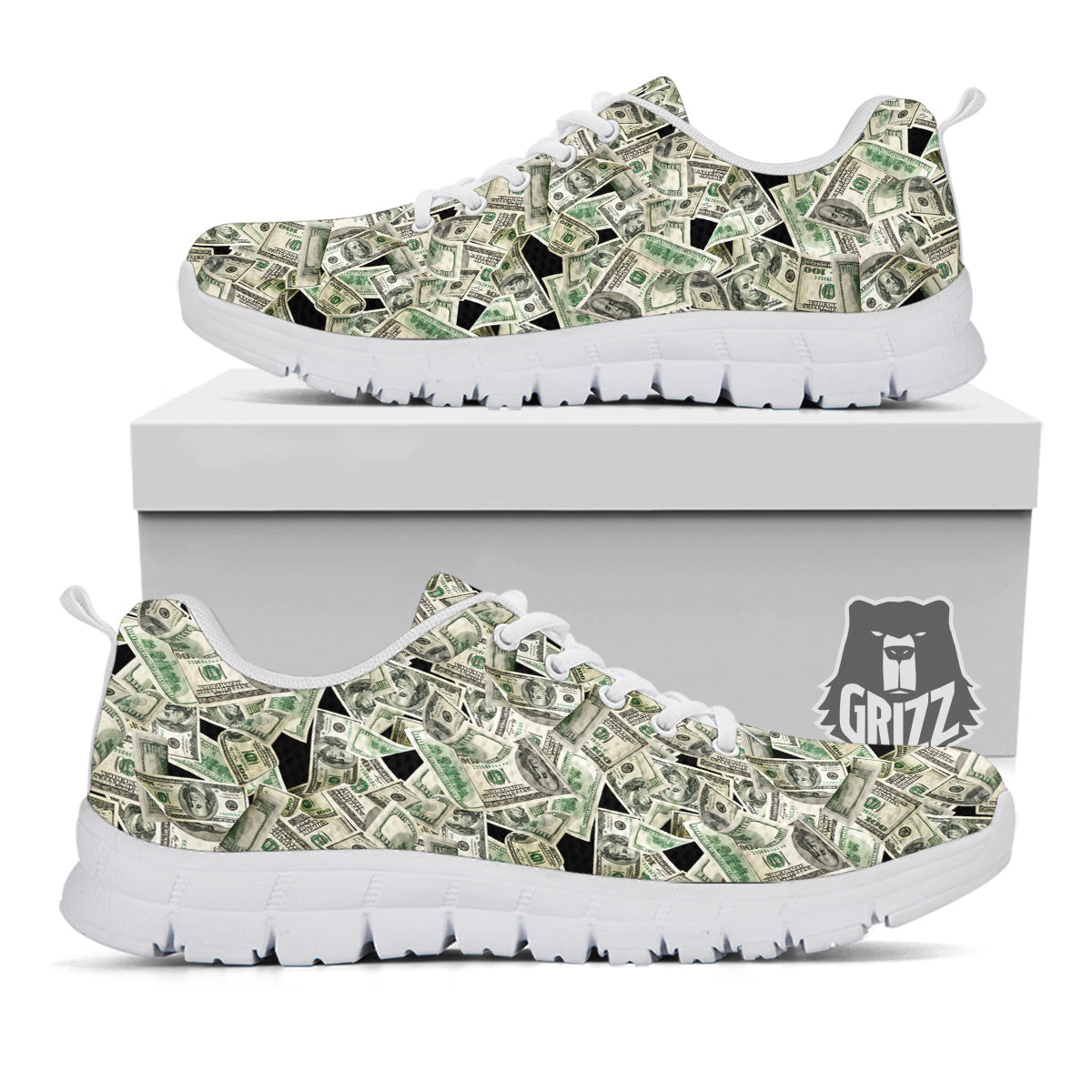 American Money US Dollars Print Pattern White Sneaker-grizzshop