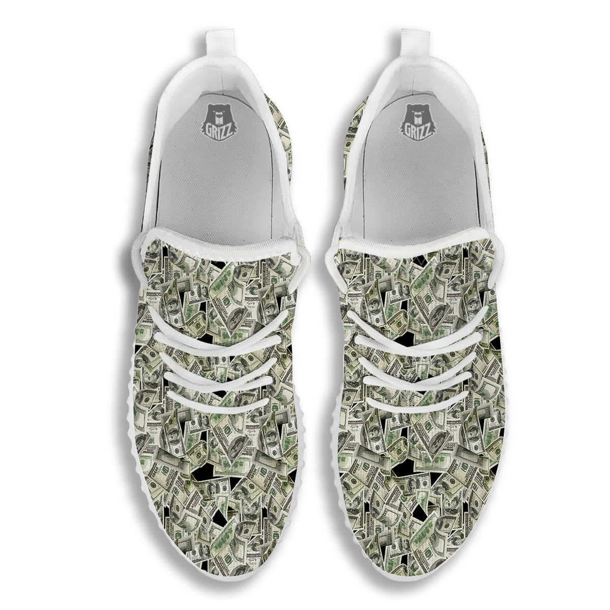 American Money US Dollars Print Pattern White Walking Shoes-grizzshop