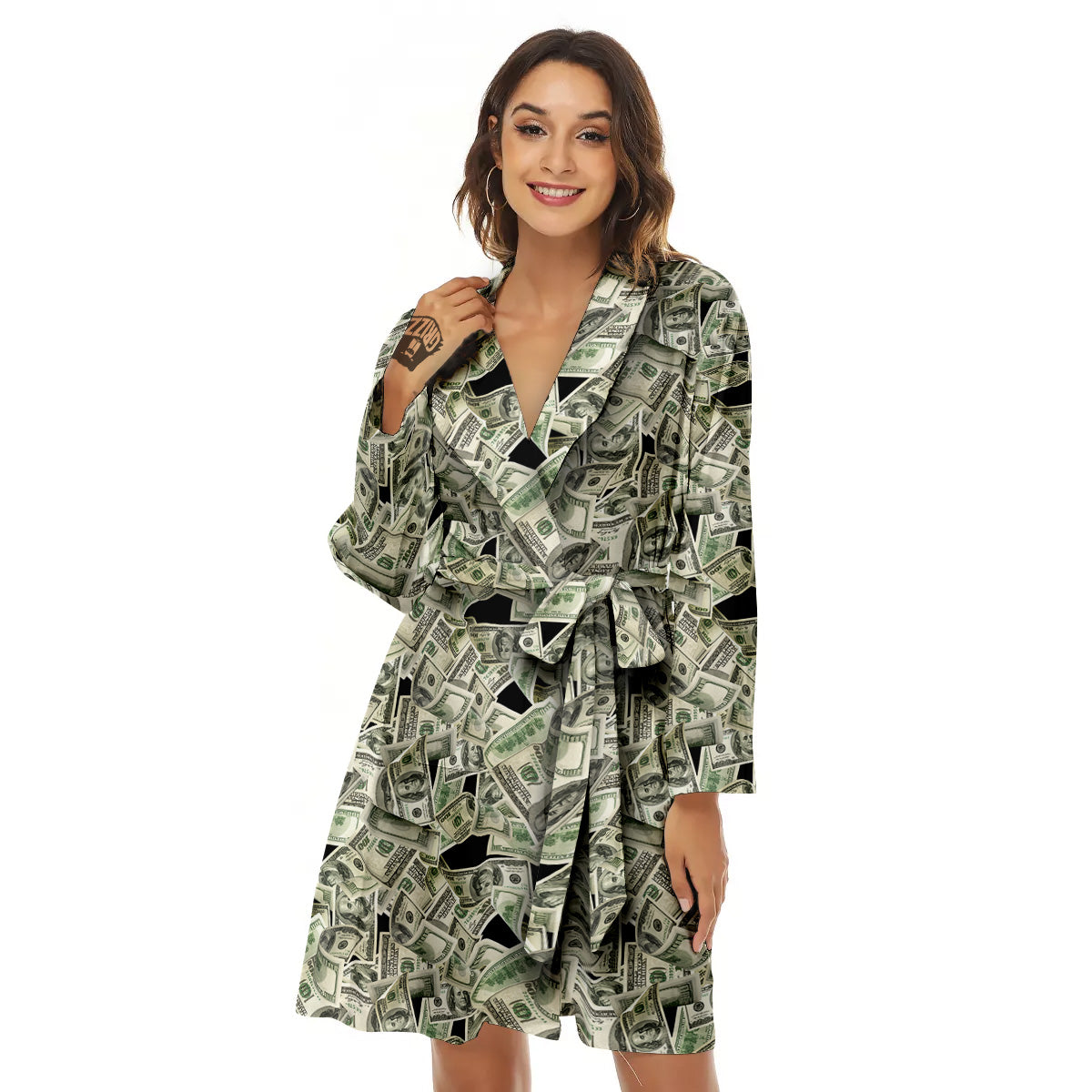 American Money US Dollars Print Pattern Women's Robe-grizzshop