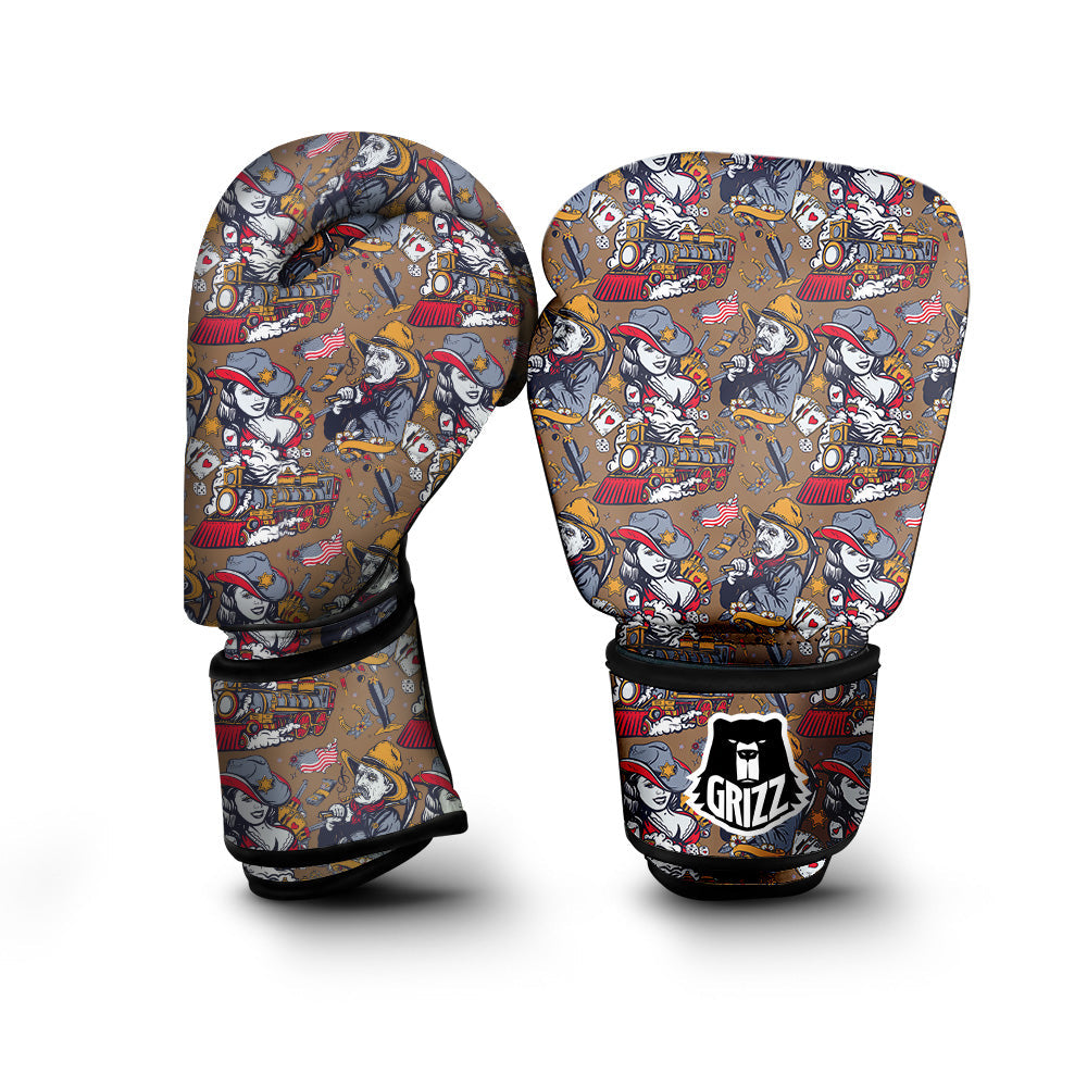 American Old West History Print Pattern Boxing Gloves-grizzshop