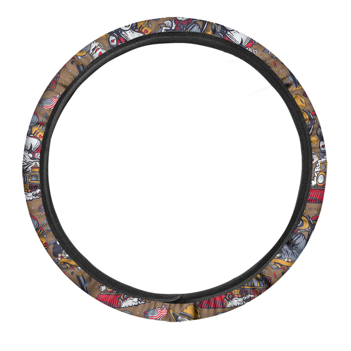 American Old West History Print Pattern Car Steering Wheel Cover-grizzshop